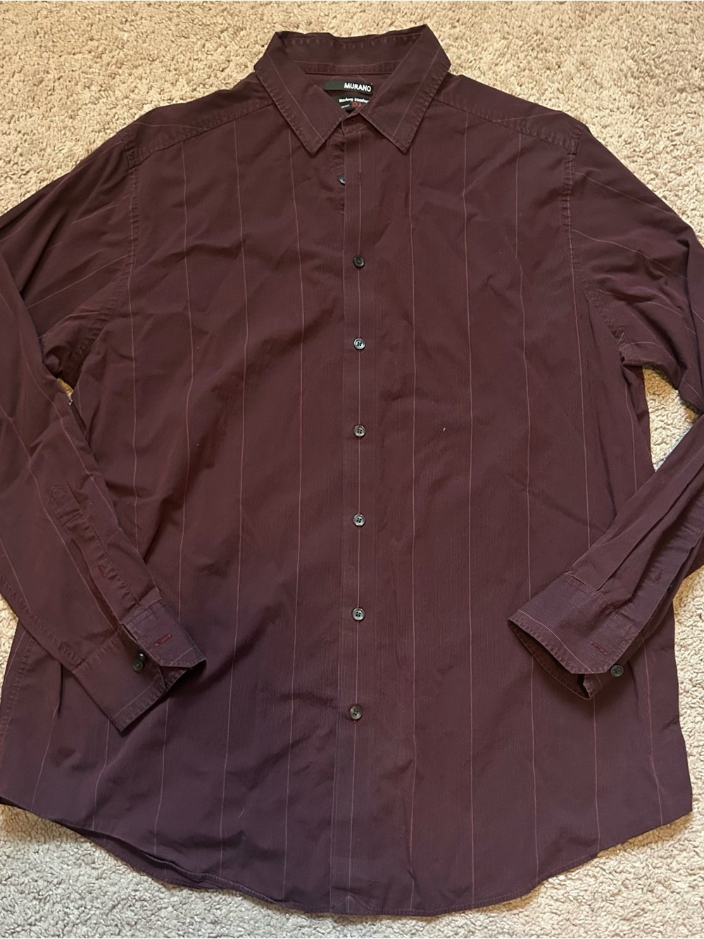 Murano Modern Comfort Men's Long-Sleeve Button-Down Shirt Burgundy Stripes XLT